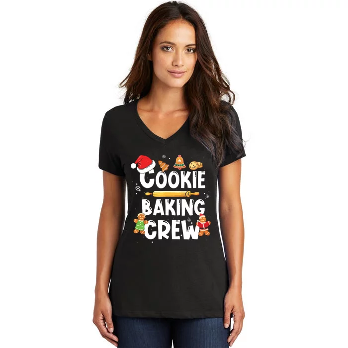 Christmas Cookie Baking Crew Pajama Gingerbread Christmas Santa Hat Xmas Women's V-Neck T-Shirt