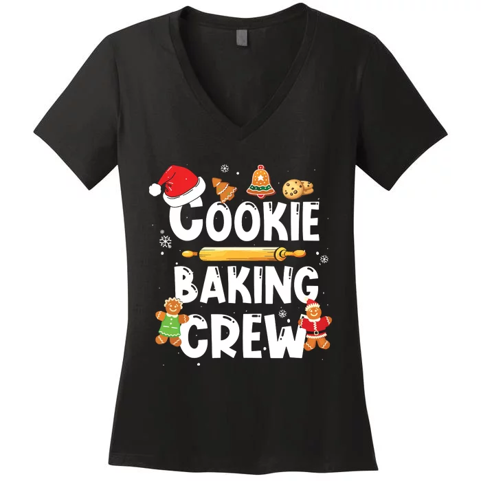 Christmas Cookie Baking Crew Pajama Gingerbread Christmas Santa Hat Xmas Women's V-Neck T-Shirt