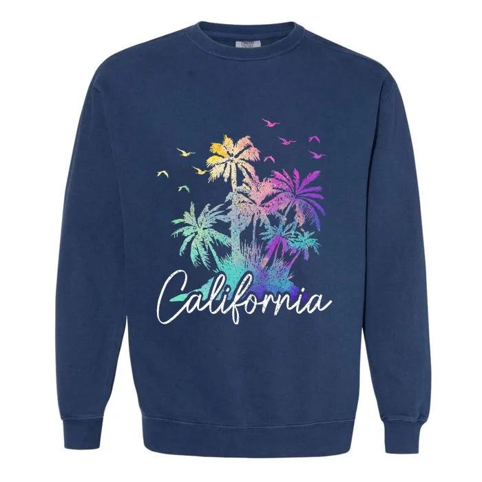 California Cali Beach Vintage Palm Trees Vacation Garment-Dyed Sweatshirt