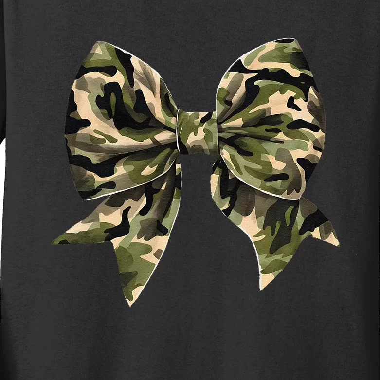 Camo Coquette Bow Hunt Duck Hunting Camouflage Gift Kids Long Sleeve Shirt