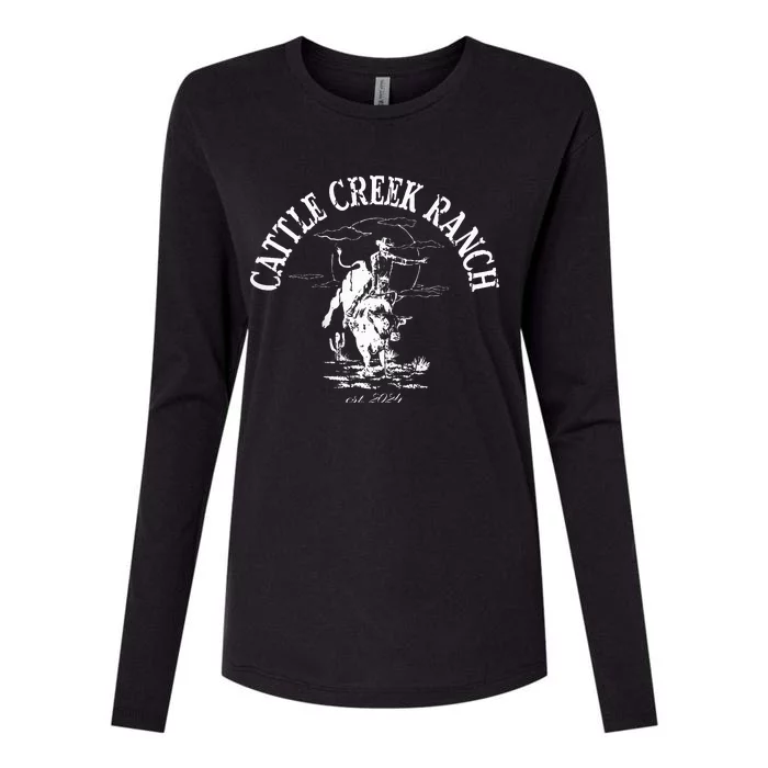 Cattle Creek Bucking Bull Rodeo Logo Graphic Womens Cotton Relaxed Long Sleeve T-Shirt