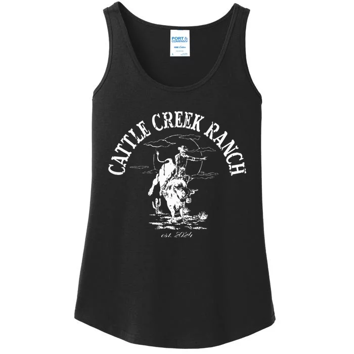 Cattle Creek Bucking Bull Rodeo Logo Graphic Ladies Essential Tank