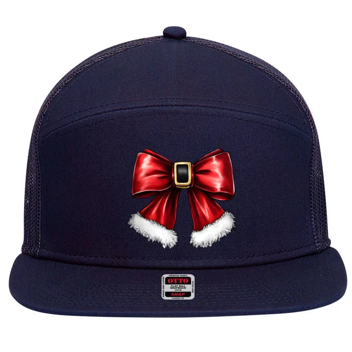 Christmas Coquette Bow Xmas Santa Bow 7 Panel Mesh Trucker Snapback Hat