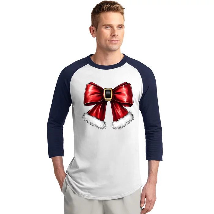 Christmas Coquette Bow Xmas Santa Bow Baseball Sleeve Shirt