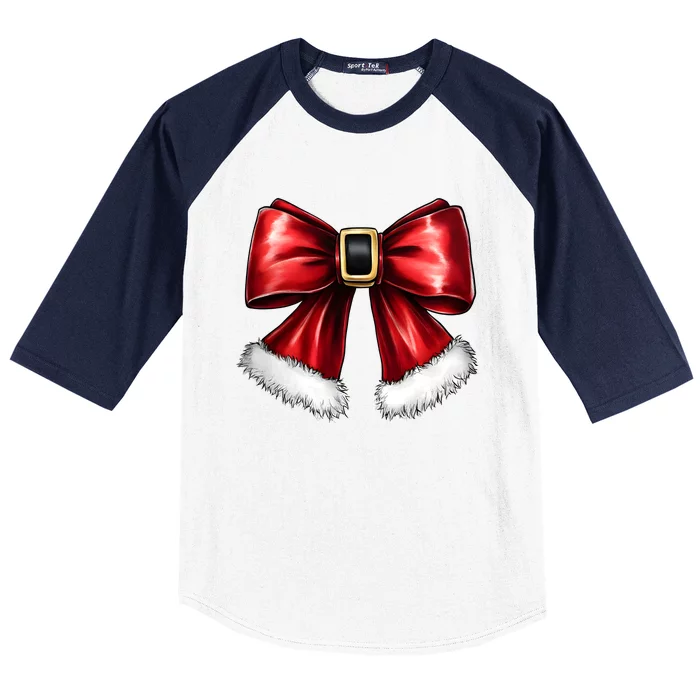 Christmas Coquette Bow Xmas Santa Bow Baseball Sleeve Shirt