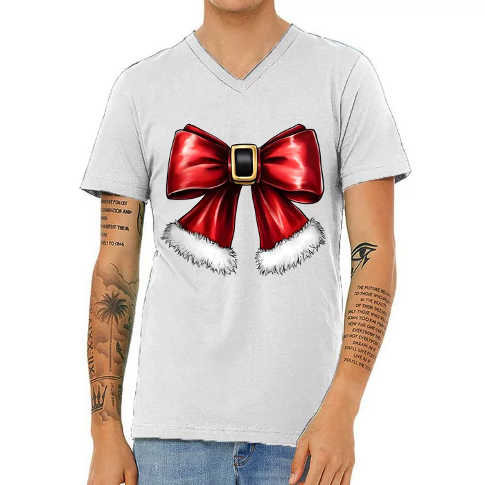 Christmas Coquette Bow Xmas Santa Bow V-Neck T-Shirt