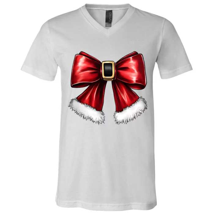 Christmas Coquette Bow Xmas Santa Bow V-Neck T-Shirt