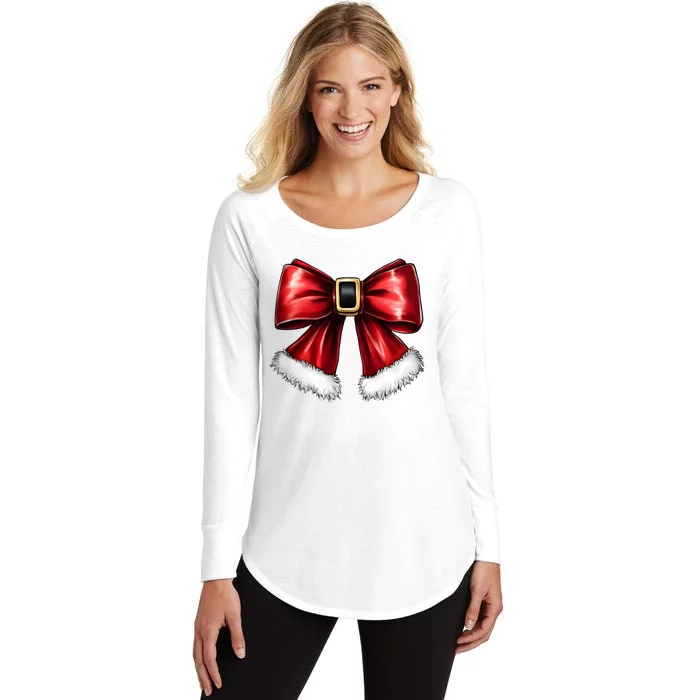 Christmas Coquette Bow Xmas Santa Bow Women's Perfect Tri Tunic Long Sleeve Shirt