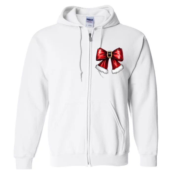 Christmas Coquette Bow Xmas Santa Bow Full Zip Hoodie