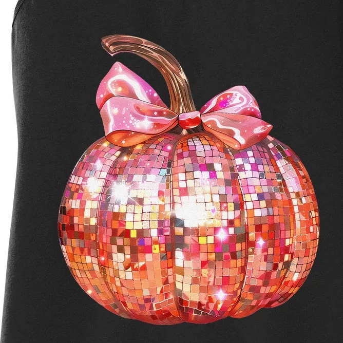 Cute Coquette Bow Disco Pumpkin Fall Autumn Funny Halloween Women's Racerback Tank