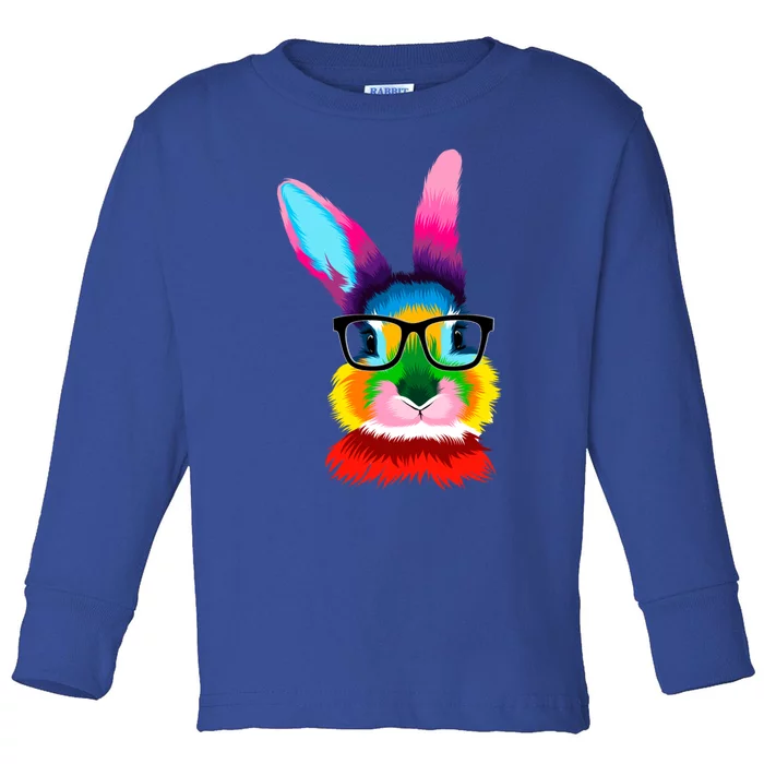 Cute Colorful Bunny Rabbit Head Glasses Happy Easter Day Gift Toddler Long Sleeve Shirt