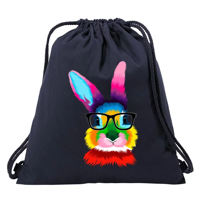 Cute Colorful Bunny Rabbit Head Glasses Happy Easter Day Gift Drawstring Bag