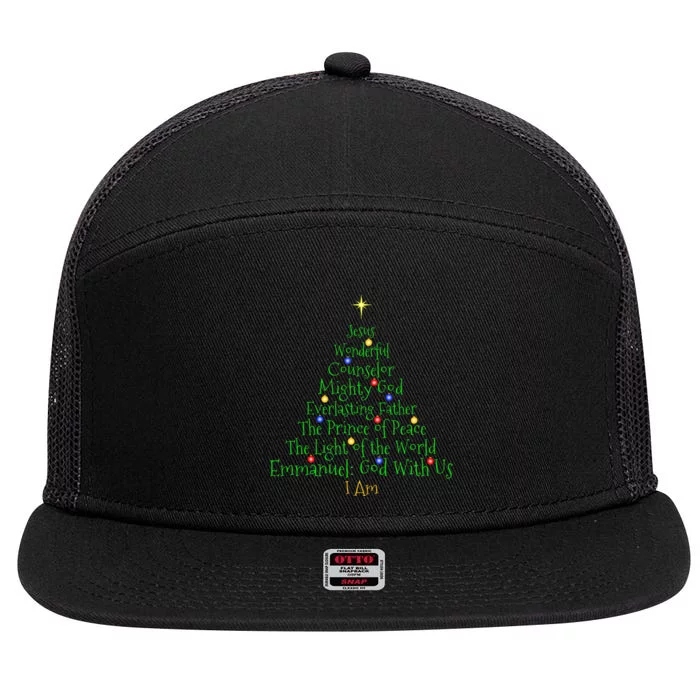 Christian Christmas Bible Names of Jesus Tree Shaped 7 Panel Mesh Trucker Snapback Hat