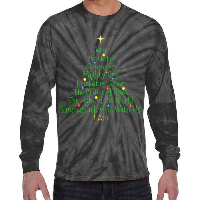 Christian Christmas Bible Names of Jesus Tree Shaped Tie-Dye Long Sleeve Shirt