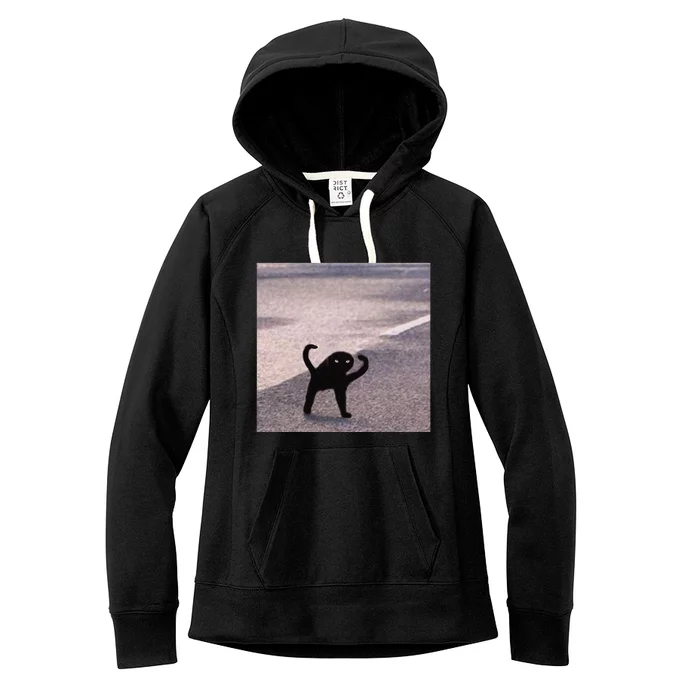 Cursed Cat Black Meme Funny Internet Viral Joke Pun Gift Women's Fleece Hoodie