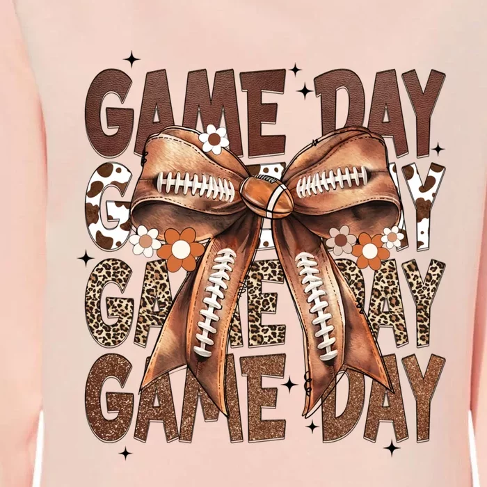 Cute Coquette Bow Football Mom Game Day Gift Womens California Wash Sweatshirt