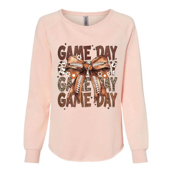 Cute Coquette Bow Football Mom Game Day Gift Womens California Wash Sweatshirt