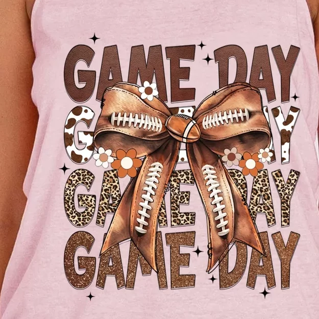 Cute Coquette Bow Football Mom Game Day Gift Women's Knotted Racerback Tank