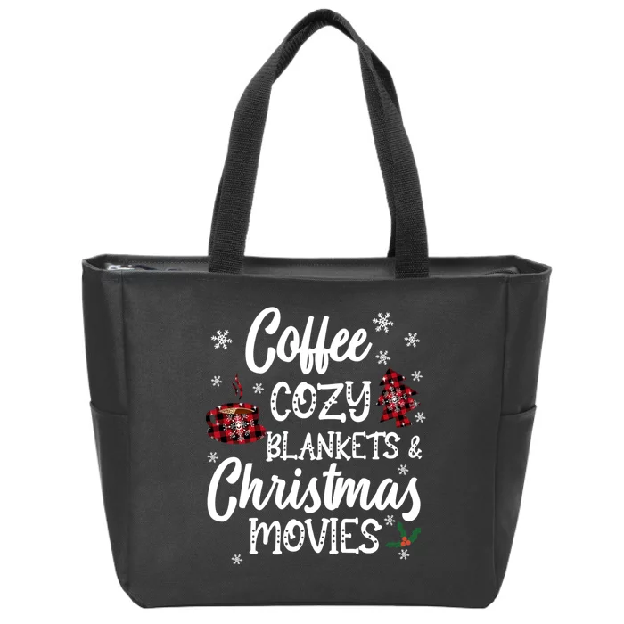 Coffee Cozy Blankets & Christmas Movies Red Plaid Zip Tote Bag