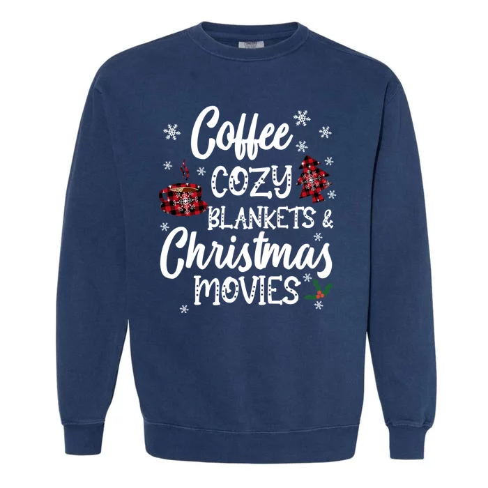 Coffee Cozy Blankets & Christmas Movies Red Plaid Garment-Dyed Sweatshirt