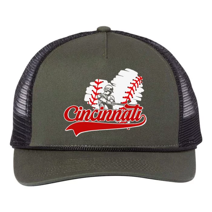 Cincinnati Cities Baseball Heart Baseball Fans Retro Rope Trucker Hat Cap