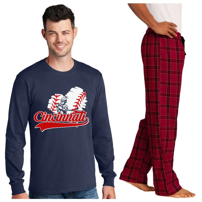 Cincinnati Cities Baseball Heart Baseball Fans Long Sleeve Pajama Set