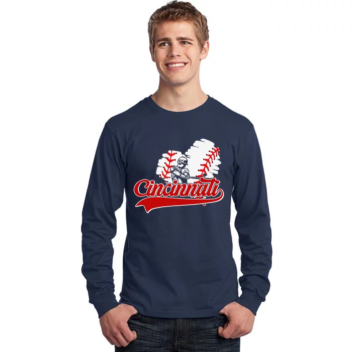 Cincinnati Cities Baseball Heart Baseball Fans Tall Long Sleeve T-Shirt