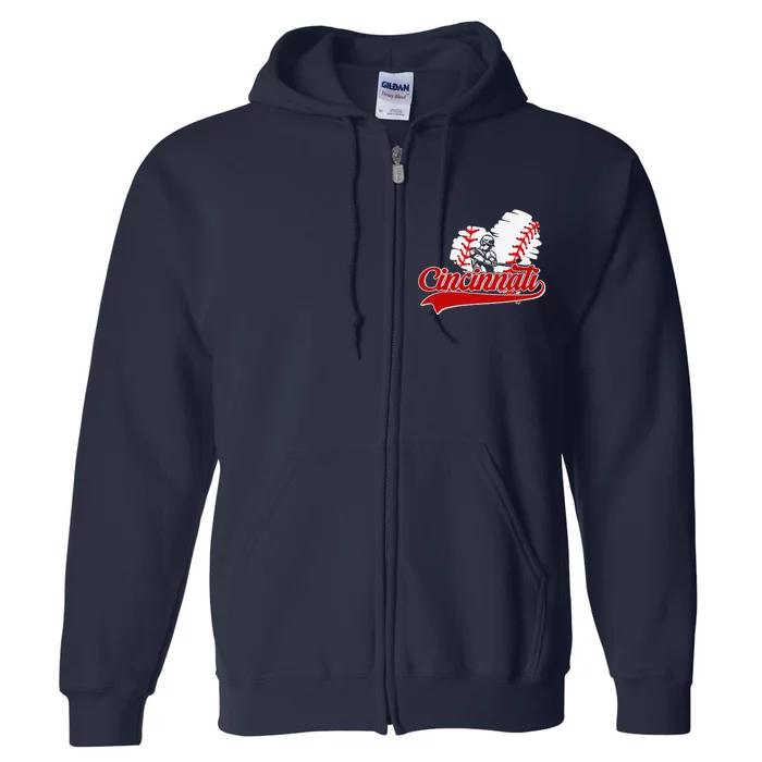 Cincinnati Cities Baseball Heart Baseball Fans Full Zip Hoodie