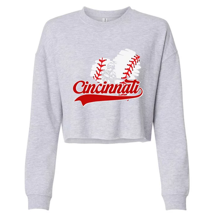 Cincinnati Cities Baseball Heart Baseball Fans Cropped Pullover Crew