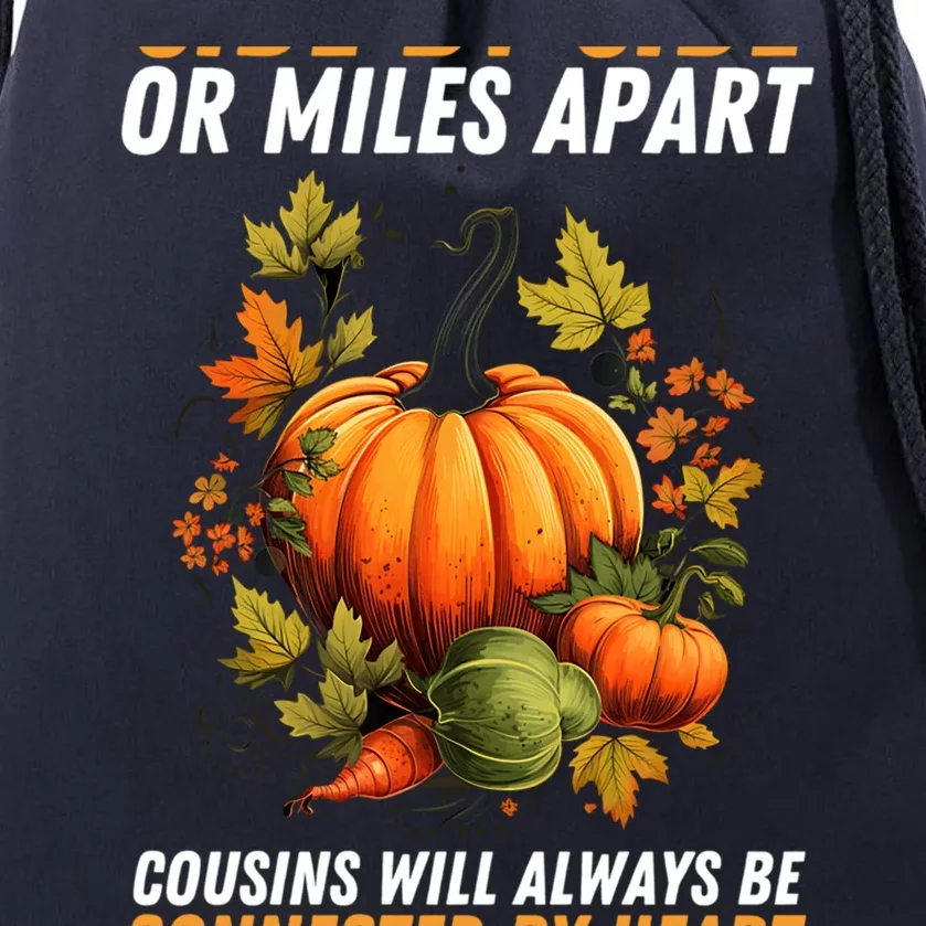 Cousin Connected By Heart Fall Autumn Thanksgiving Matching Cute Gift Drawstring Bag