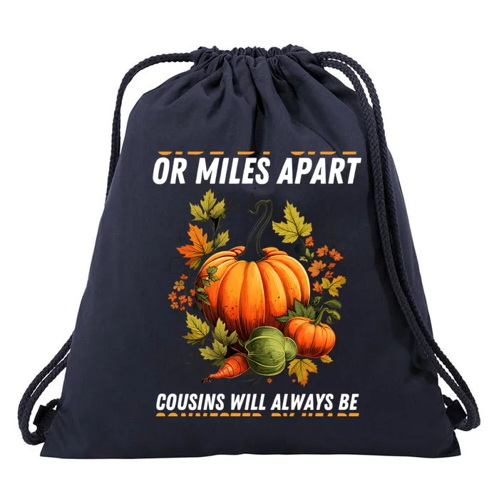 Cousin Connected By Heart Fall Autumn Thanksgiving Matching Cute Gift Drawstring Bag