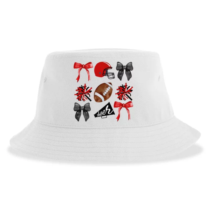 Cheer Coquette Bow American Football Autumn Thanksgiving Gift Sustainable Bucket Hat