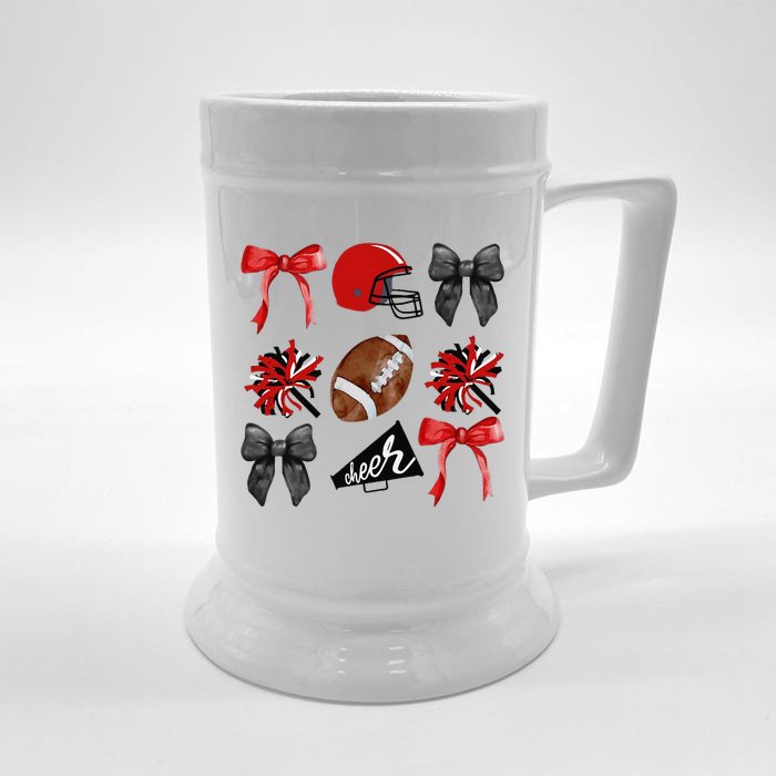 Cheer Coquette Bow American Football Autumn Thanksgiving Gift Front & Back Beer Stein