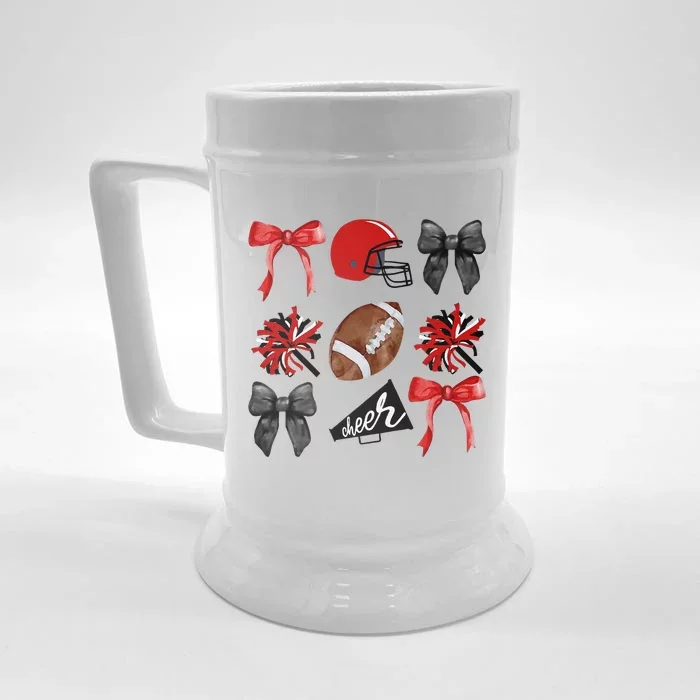 Cheer Coquette Bow American Football Autumn Thanksgiving Gift Front & Back Beer Stein