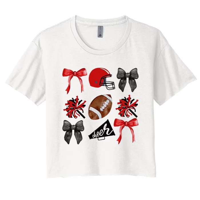 Cheer Coquette Bow American Football Autumn Thanksgiving Gift Women's Crop Top Tee