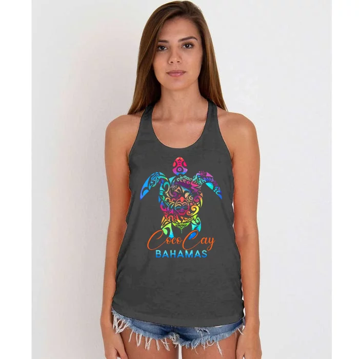 Coco Cay Bahamas Sea Turtle Family Vacation Summer Women's Knotted Racerback Tank