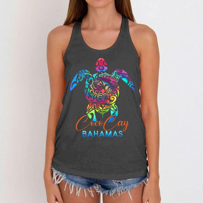 Coco Cay Bahamas Sea Turtle Family Vacation Summer Women's Knotted Racerback Tank