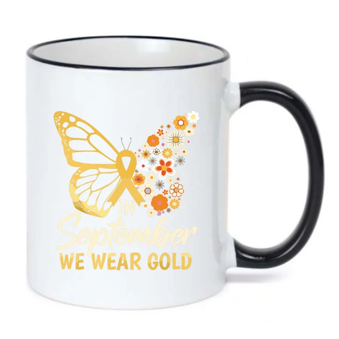 Childhood Cancer Butterfly In September We Wear Gold Black Color Changing Mug