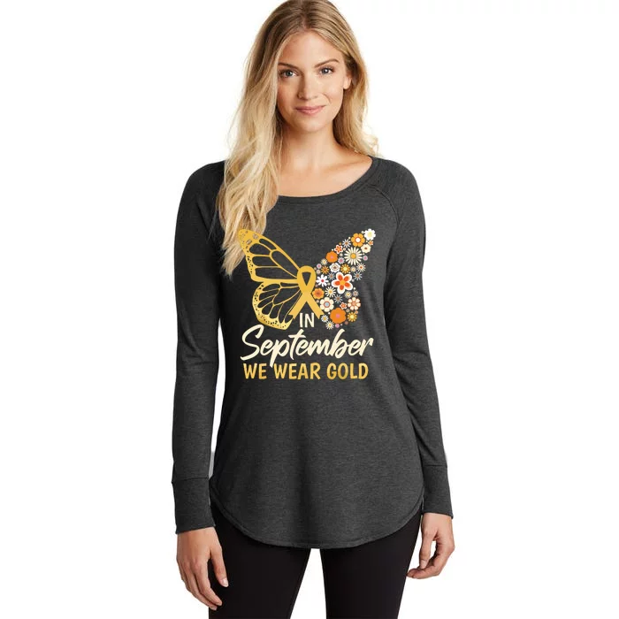 Childhood Cancer Butterfly In September We Wear Gold Women's Perfect Tri Tunic Long Sleeve Shirt