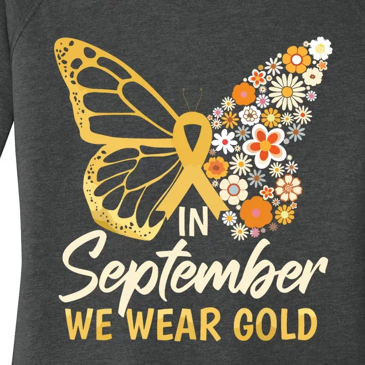 Childhood Cancer Butterfly In September We Wear Gold Women's Perfect Tri Tunic Long Sleeve Shirt