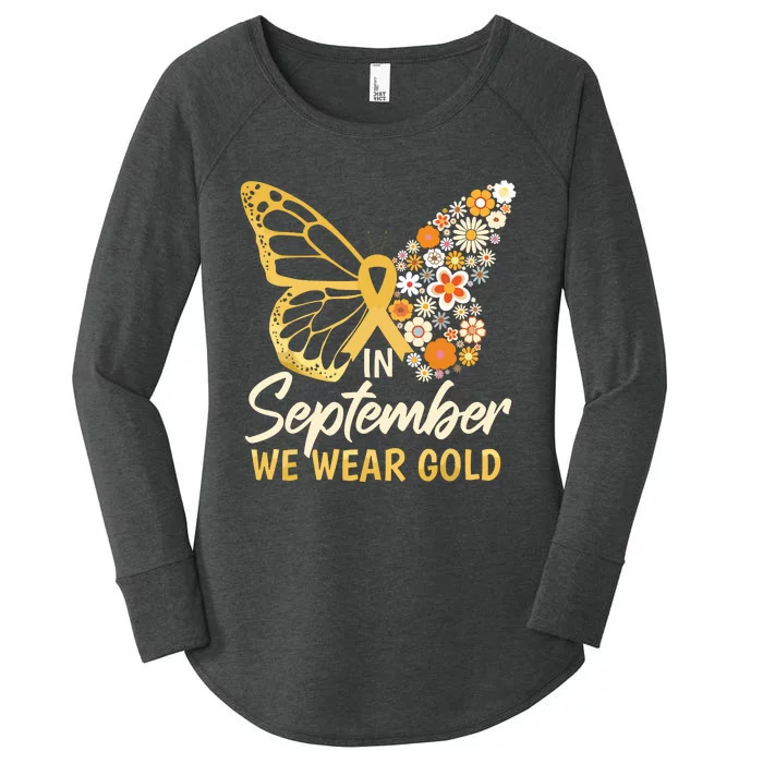 Childhood Cancer Butterfly In September We Wear Gold Women's Perfect Tri Tunic Long Sleeve Shirt