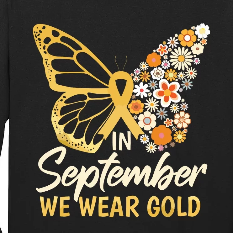 Childhood Cancer Butterfly In September We Wear Gold Tall Long Sleeve T-Shirt