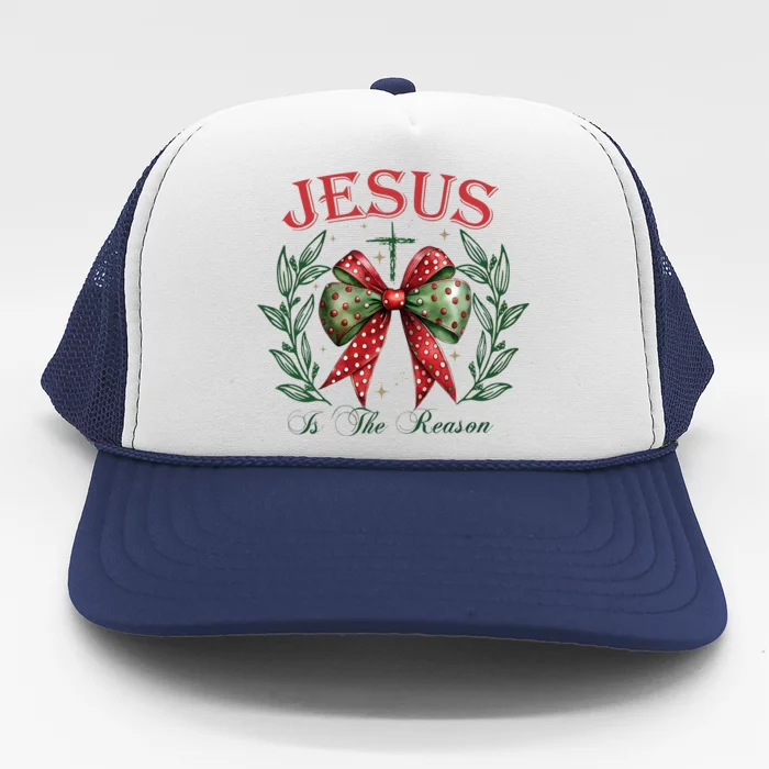 Christmas Coquette Bow Jesus Is The Reason For The Season Trucker Hat