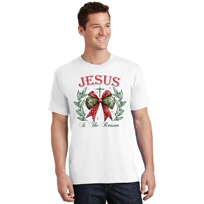 Christmas Coquette Bow Jesus Is The Reason For The Season T-Shirt