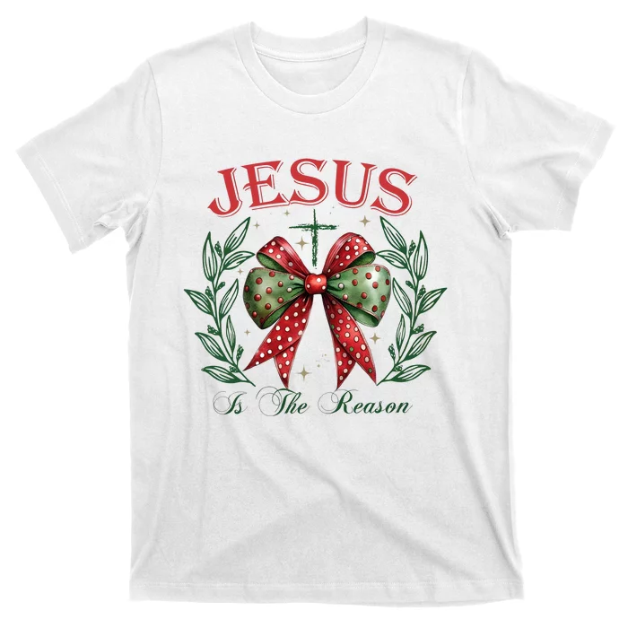 Christmas Coquette Bow Jesus Is The Reason For The Season T-Shirt