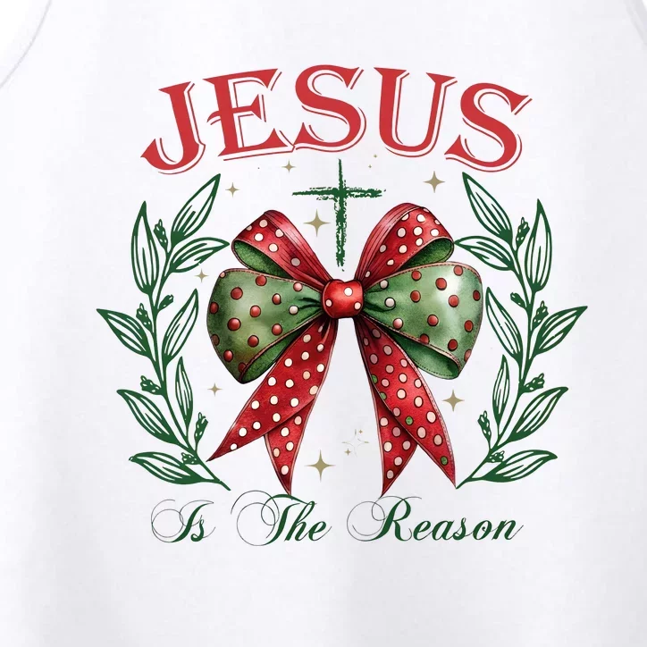 Christmas Coquette Bow Jesus Is The Reason For The Season Performance Tank