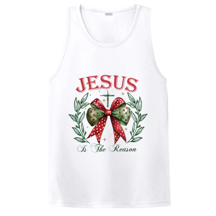 Christmas Coquette Bow Jesus Is The Reason For The Season Performance Tank