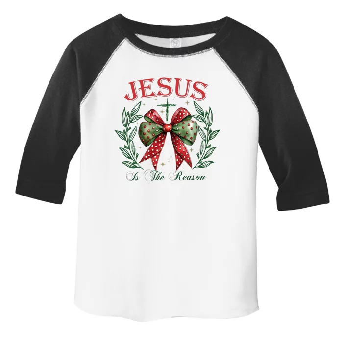 Christmas Coquette Bow Jesus Is The Reason For The Season Toddler Fine Jersey T-Shirt