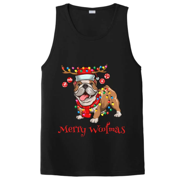 Christmas Cute Bulldog Dog Holiday Lights Merry Woofmas Gift Performance Tank