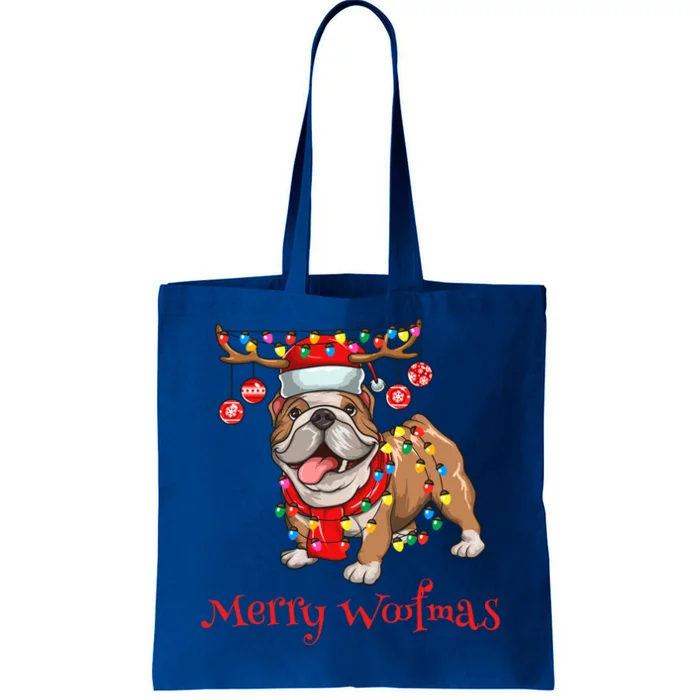 Christmas Cute Bulldog Dog Holiday Lights Merry Woofmas Gift Tote Bag